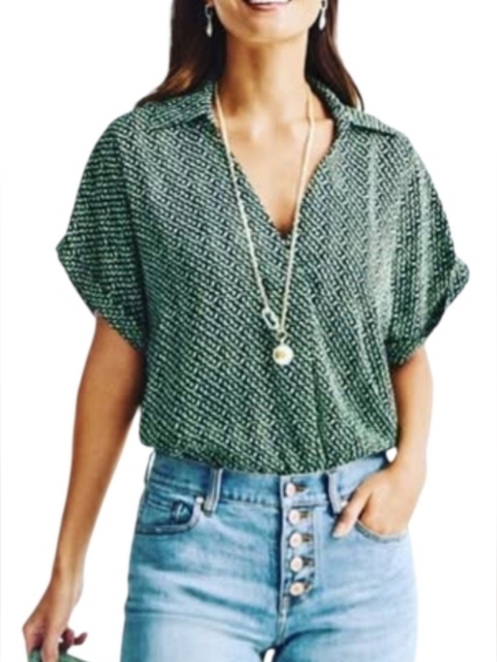 Cabi Women’s Black Lime Royal Blue Print Blouse Top SZ L